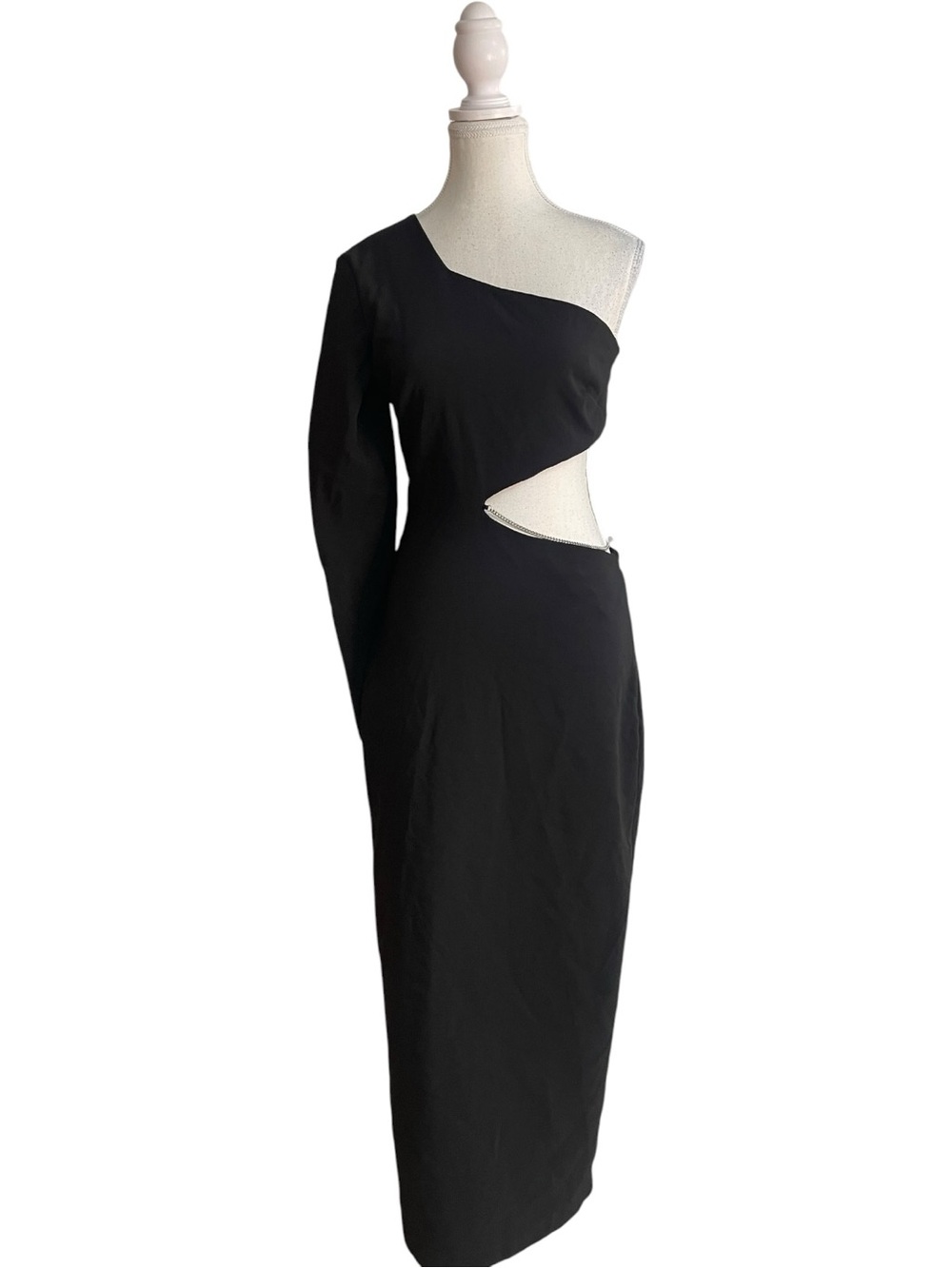 Zara Chain Trim Asymmetric Dress Black